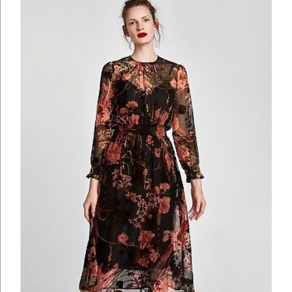 Zara floral velvet dress L